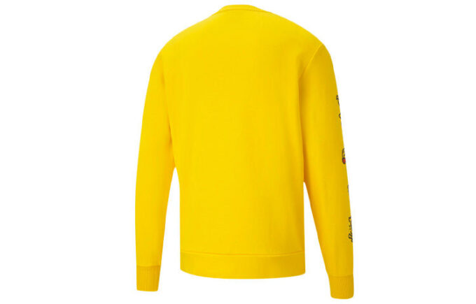 Printing Round Neck Sports Knit Pullover Yellow