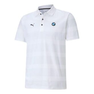 PUMA x BMW Motorsport Striped Short Sleeve Polo Shirt “White Black”