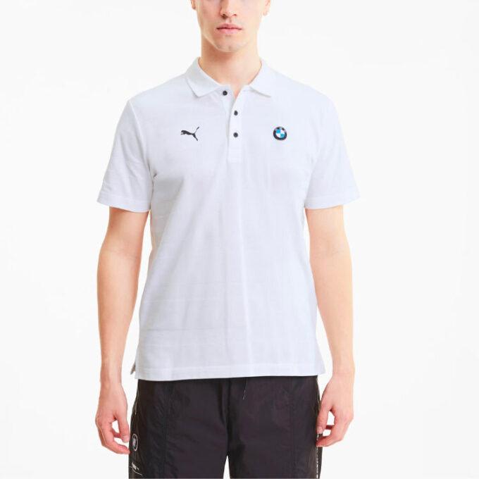 PUMA x BMW Motorsport Striped Short Sleeve Polo Shirt “White Black”