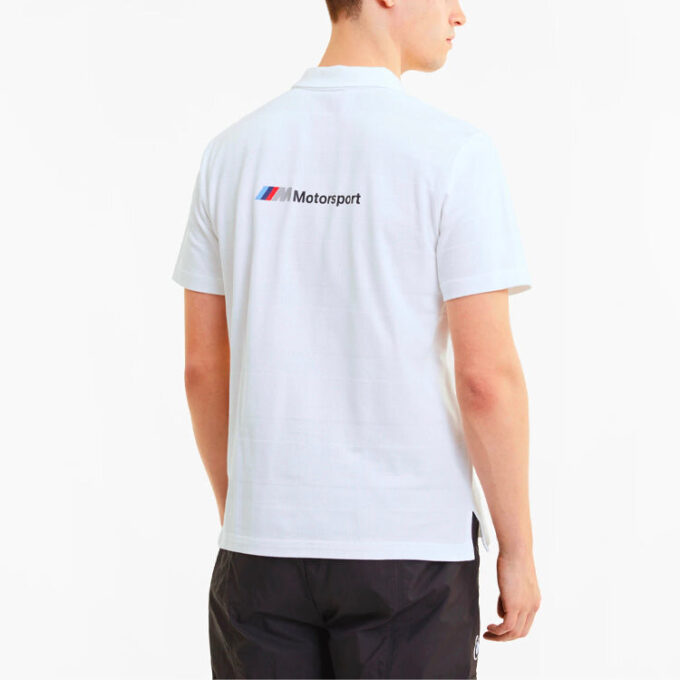 PUMA x BMW Motorsport Striped Short Sleeve Polo Shirt “White Black”