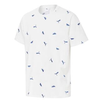 PUMA x Maison Kitsune Crossover Aop Tee Embroidered Logo Sports Round Neck Short Sleeve White PUMA x Maison Kitsune Crossover Aop Tee Embroidered Logo Sports Round Neck Short Sleeve White