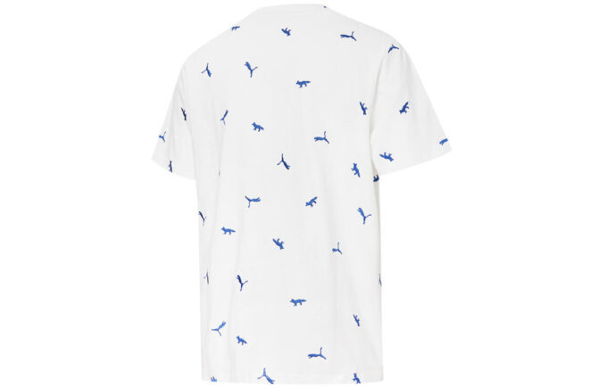PUMA x Maison Kitsune Crossover Aop Tee Embroidered Logo Sports Round Neck Short Sleeve White