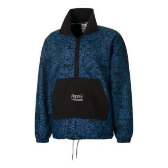 PUMA x Mr Doodle Crossover Graffiti Printing Contrasting Colors Cardigan Stand Collar Jacket Blue
