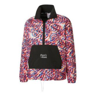 PUMA x Mr Doodle Crossover Graffiti Printing Contrasting Colors Cardigan Stand Collar Jacket Red