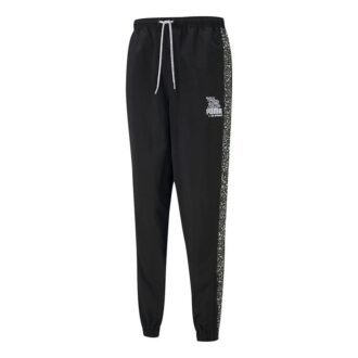 PUMA x Mr Doodle Crossover Sports Graffiti Drawstring Woven Long Pants Black