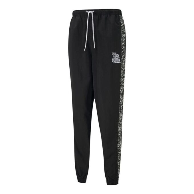 PUMA x Mr Doodle Crossover Sports Graffiti Drawstring Woven Long Pants Black