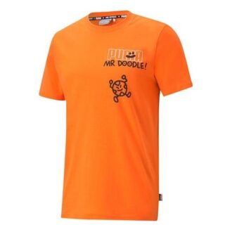 PUMA x Mr Doodle RELAXED TEE Printing Short Sleeve Flame Orange