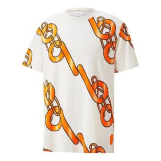 PUMA x PRONOUNCE Unisex Graphic Tee Crossover Chain Printing Athleisure Casual Sports Short Sleeve Creamy White