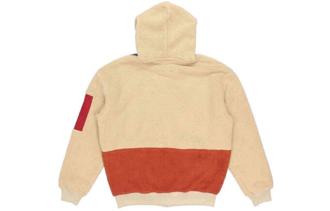 Retro Block Sherpa Full-Zip Hoodie “Beige Red Green”