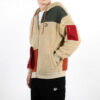 Retro Block Sherpa Full-Zip Hoodie “Beige Red Green”
