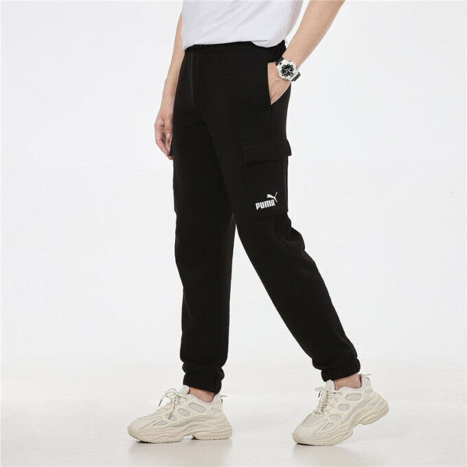 Running Training Breathable Knit Bundle Feet Sports Long Pants Black