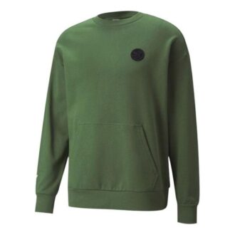 Solid Color Logo Round Neck Pullover Long Sleeves Unisex Green