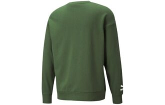 Solid Color Logo Round Neck Pullover Long Sleeves Unisex Green