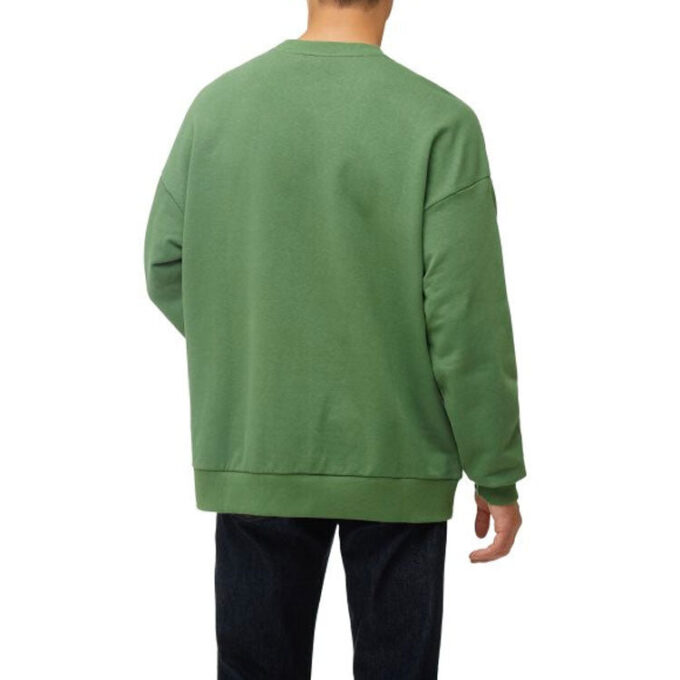 Solid Color Logo Round Neck Pullover Long Sleeves Unisex Green