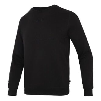 Solid Color Logo Sports Round Neck Pullover Black