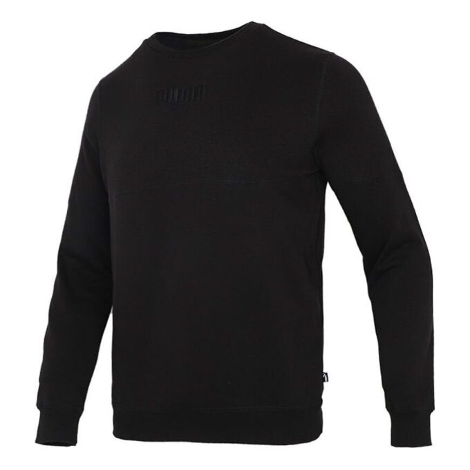 Solid Color Logo Sports Round Neck Pullover Black