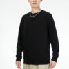 Solid Color Logo Sports Round Neck Pullover Black