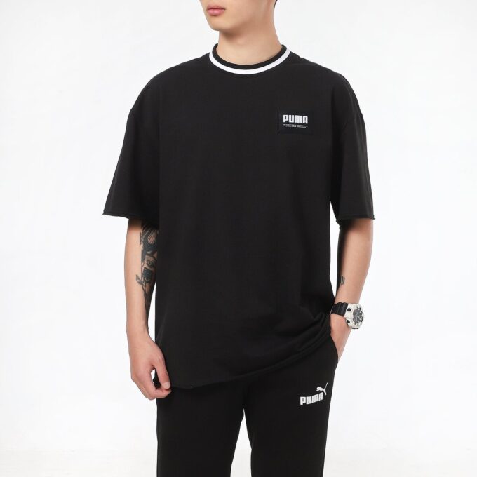 Solid Men Round Neck T-Shirt “Black”
