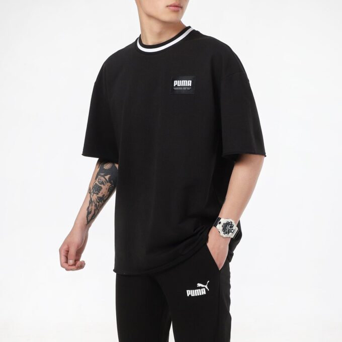 Solid Men Round Neck T-Shirt “Black”