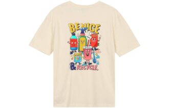 Sports Alphabet Cartoon Printing Round Neck Short Sleeve Beige