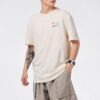 Sports Alphabet Cartoon Printing Round Neck Short Sleeve Beige