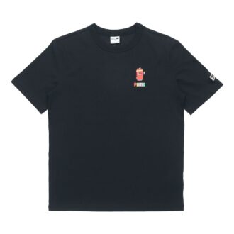 Sports Alphabet Printing Round Neck Short Sleeve Black