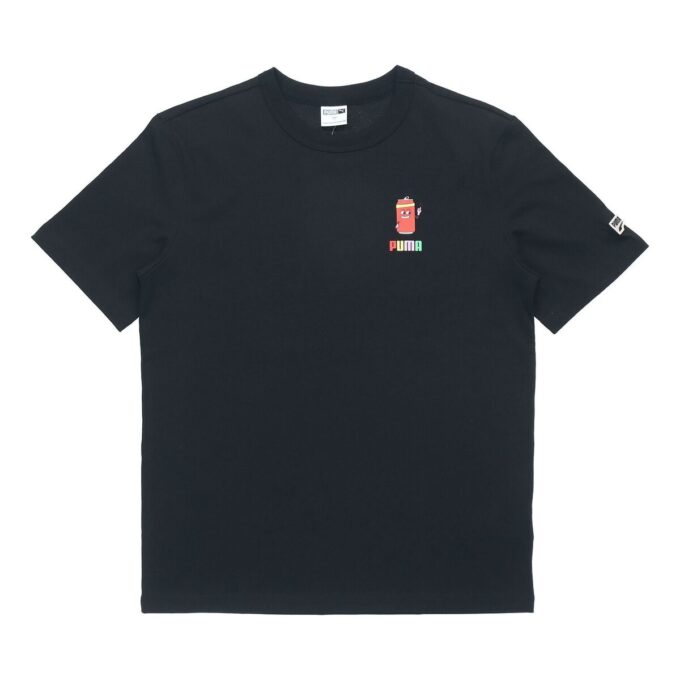 Sports Alphabet Printing Round Neck Short Sleeve Black