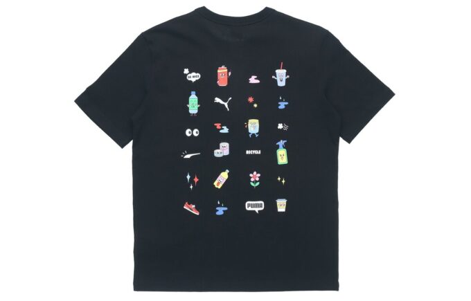 Sports Alphabet Printing Round Neck Short Sleeve Black