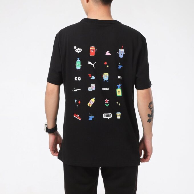 Sports Alphabet Printing Round Neck Short Sleeve Black