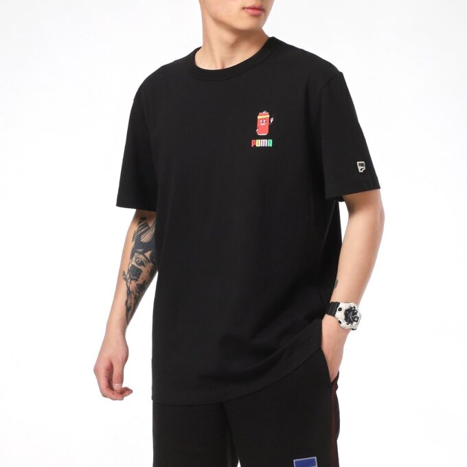 Sports Alphabet Printing Round Neck Short Sleeve Black