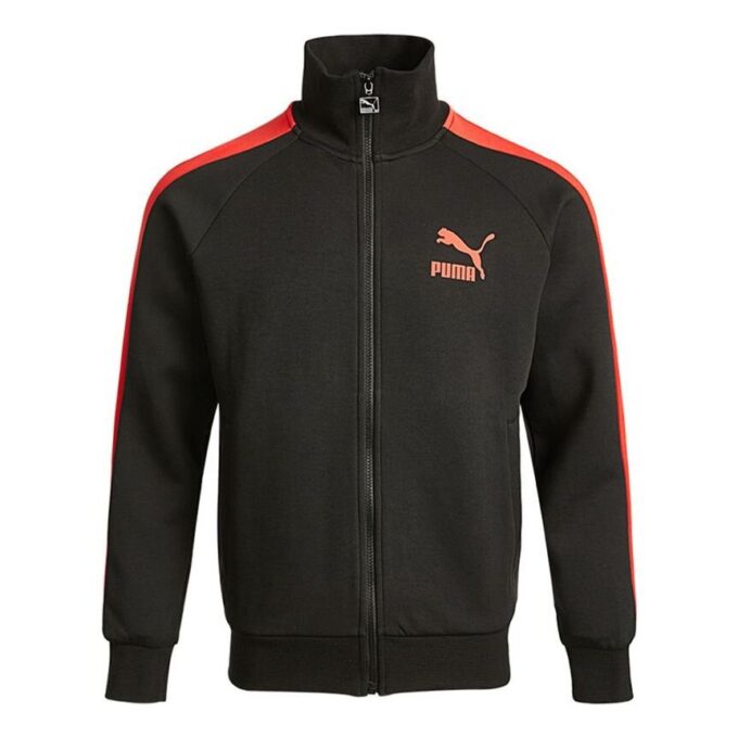 Sports Stitching Printed Logo Kintted Stand-up Collar Jacket Men”s Black