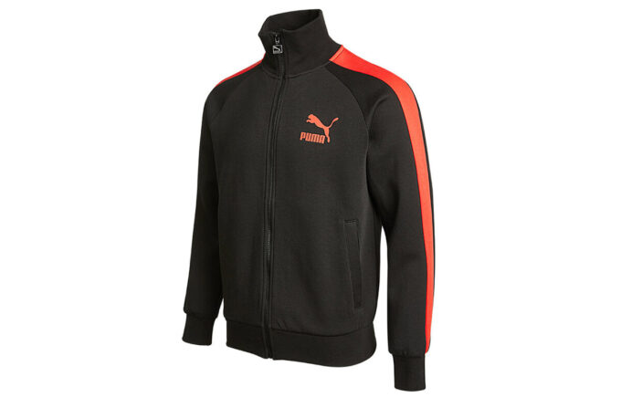 Sports Stitching Printed Logo Kintted Stand-up Collar Jacket Men”s Black