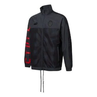 Stand Collar Zipper Long Sleeves logo Jacket Black