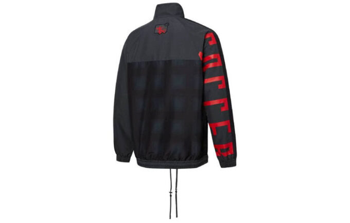 Stand Collar Zipper Long Sleeves logo Jacket Black