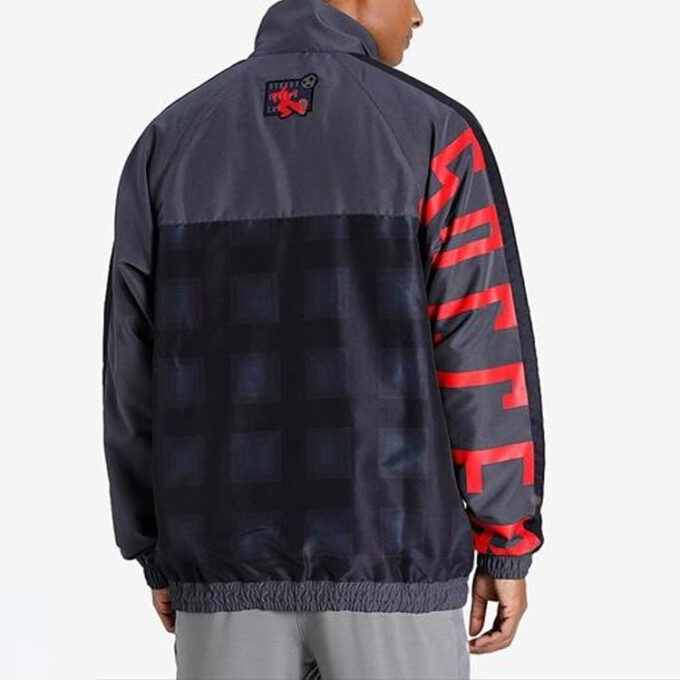 Stand Collar Zipper Long Sleeves logo Jacket Black