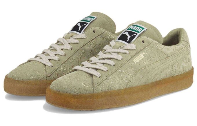 Suede Crepe Embroidery “Green Brown”