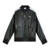 T7 Faux Leather Baseball Jacket “Black White”