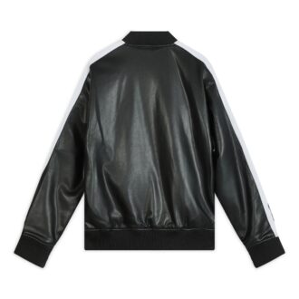 T7 Faux Leather Baseball Jacket “Black White”