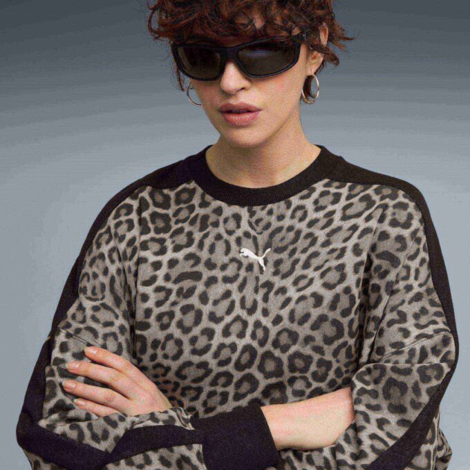 T7 Leopard Luxe Women Animal Print Crewneck Sweatshirt T7 Leopard Luxe Women Animal Print Crewneck Sweatshirt