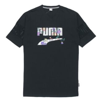 (WMNS) Casual Sports Alphabet Printing Short Sleeve Black