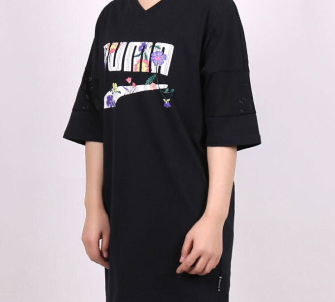 (WMNS) Casual Sports Alphabet Printing Short Sleeve Black