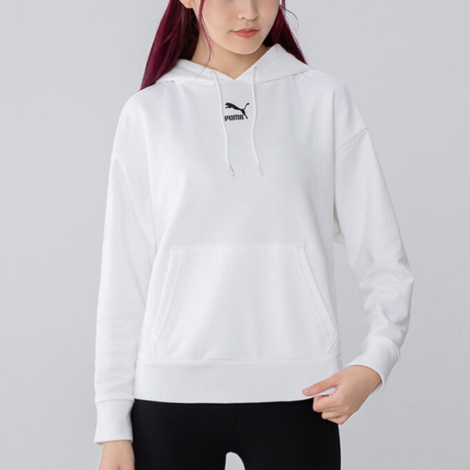 (WMNS) Classics Logo Graphics Hoodie “White”