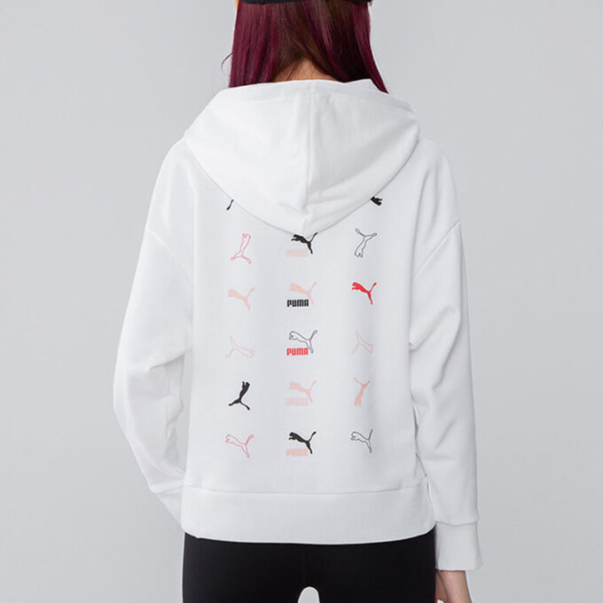 (WMNS) Classics Logo Graphics Hoodie “White”