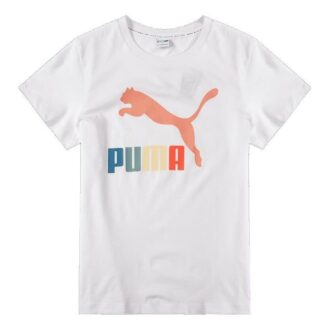 (WMNS) Classics Logo Interest Tee Logo Casual Round Neck Short Sleeve White