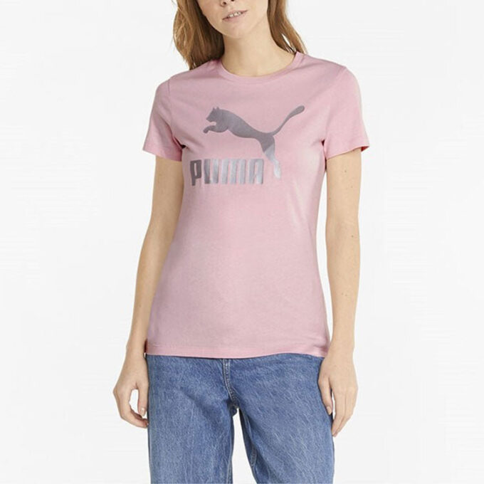 (WMNS) Classics Logo Tee Big Logo Printing Sports Short Sleeve Pink