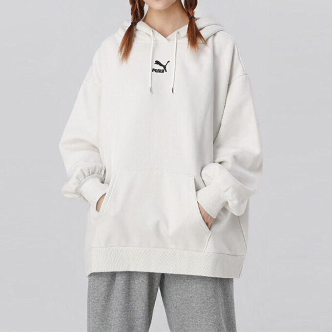 (WMNS) Classics Oversized logo Printing Plus Fleece Keep Warm Hoodie Grey
