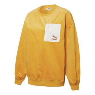 (WMNS) Contrasting Colors Zipper Pocket Sports Round Neck Pullover “Yellow”