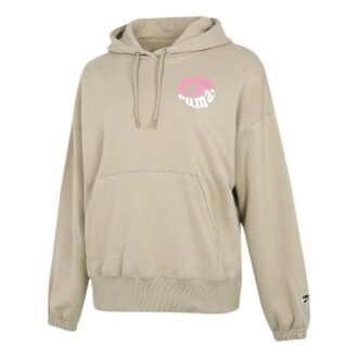 (WMNS) Downtown Graphic Hoodie Breathable Letter Printing Long Sleeve Khaki