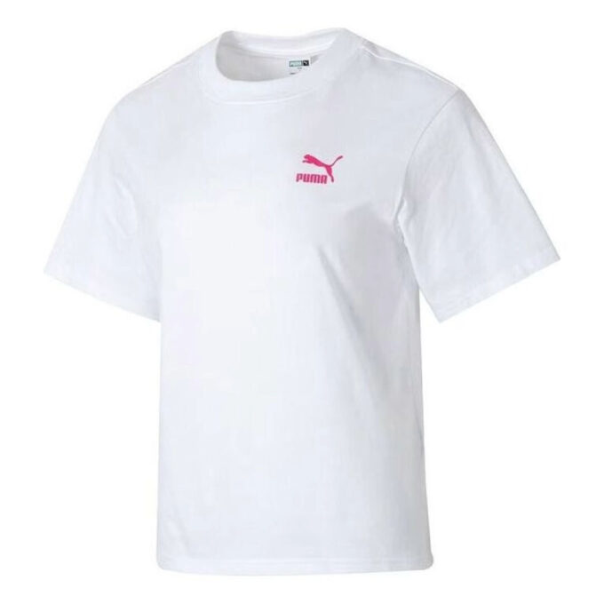 (WMNS) Graphic Casual T-Shirt “White Pink”