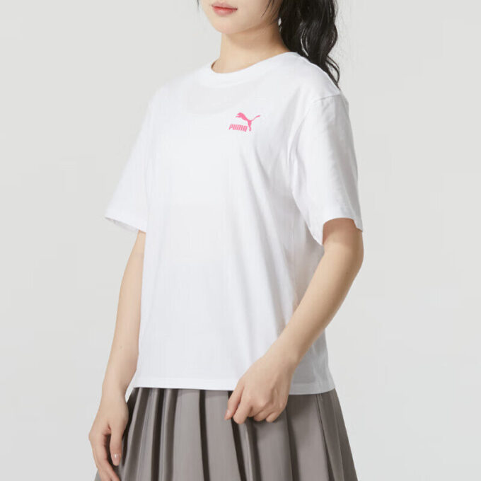 (WMNS) Graphic Casual T-Shirt “White Pink”